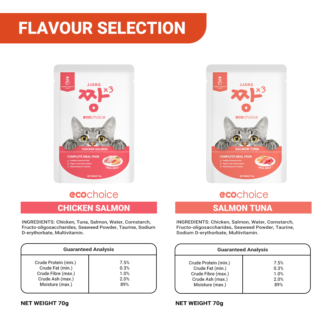 JJANGX3 Eco-choice Pouch Cat Food Real Meat Fish Makanan Kucing 70g (70g x 180pcs)