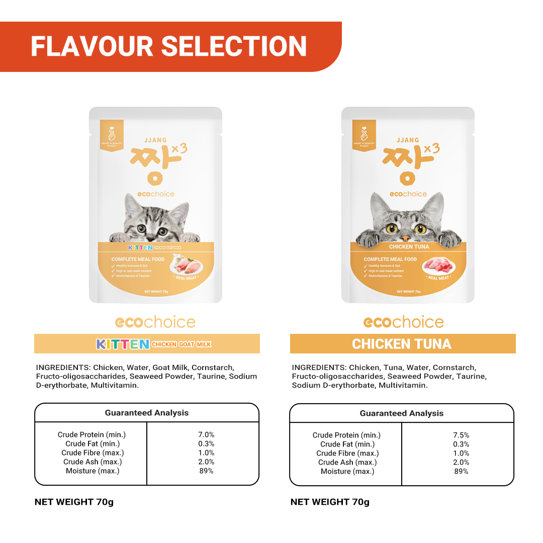 JJANGX3 Eco-choice Pouch Cat Food Real Meat Fish Makanan Kucing 70g (70g x 180pcs)