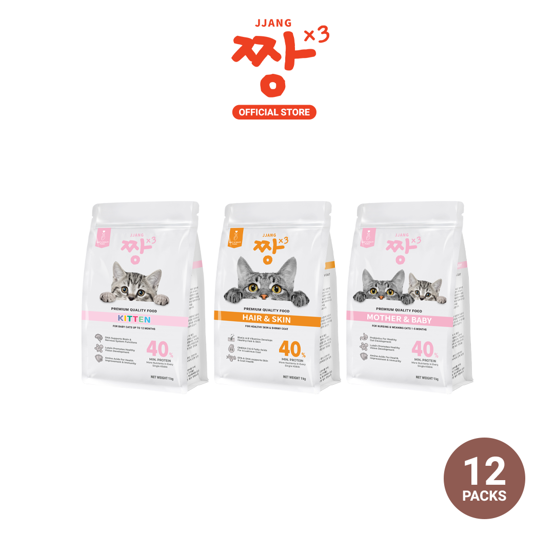 JJANGX3 Premium Cat Dry Food 40% Protein (Hair & Skin, Kitten & Mother Baby) (1kg x 12 packs)